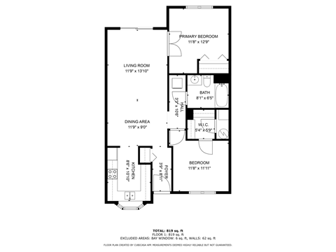 Floor plan for 2 beds, 1 bath, 900 sqft